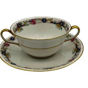 Vtg Charles Ahrenfeldt Limoges France Cream Soup Bouillion Floral Cup and Saucer